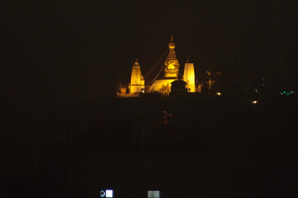 21-The Swayambhu Temple from the roof of a restaurant in Thamel.jpg - The Swayambhu Temple from the roof of a restaurant in Thamel